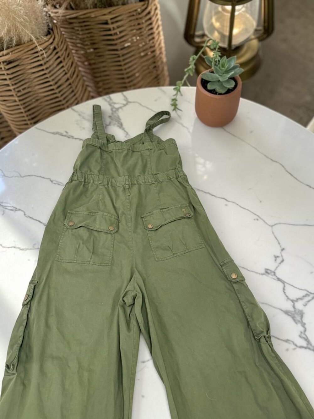 Anthropologie Pilcro Rosie Utility Wide-Leg Jumpsuit Size XL Tall Olive Green - Picture 8 of 12